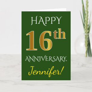 Carte Vert, 16ème anniversaire de Mariage de Faux Gold +