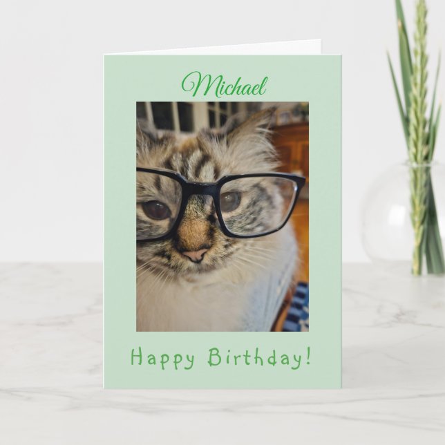Carte Vert CAT Original Photo ANNIVERSAIRE Nom (Devant)