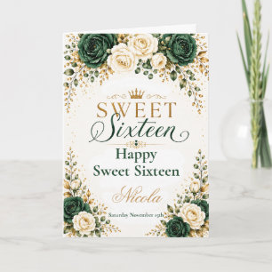 Carte Vert émeraude Or Sweet Sixteen