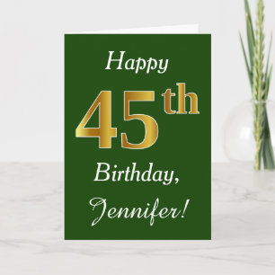 Carte Vert, Faux Gold 45e anniversaire + Nom personnalis