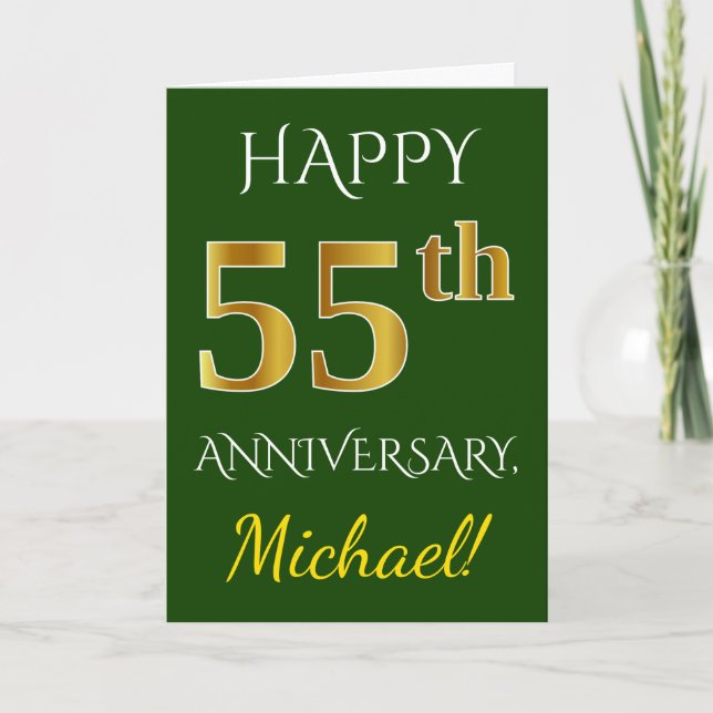Carte Vert, Faux Gold 55ème anniversaire de Mariage + No (Devant)