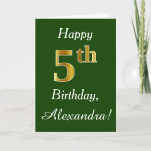 Carte Vert, Faux Gold 5e anniversaire + Nom personnalisé