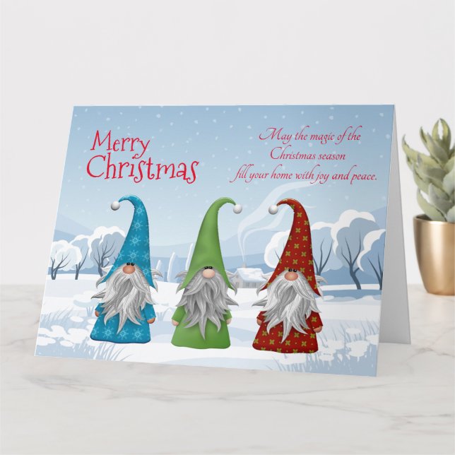 Carte Vert Neige Rouge Bleu Gnome De Noël (Petite plante)