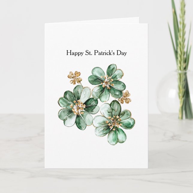 Carte Vert Or Pailleté Trèfle Fête de la Saint-Patrick (Devant)