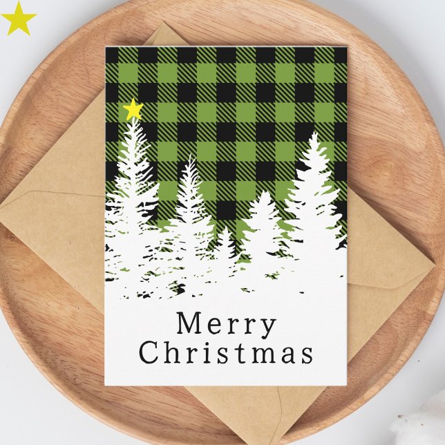 Carte Vert rustique Buffalo Plaid Forest Joyeux Noël (Créateur téléchargé)