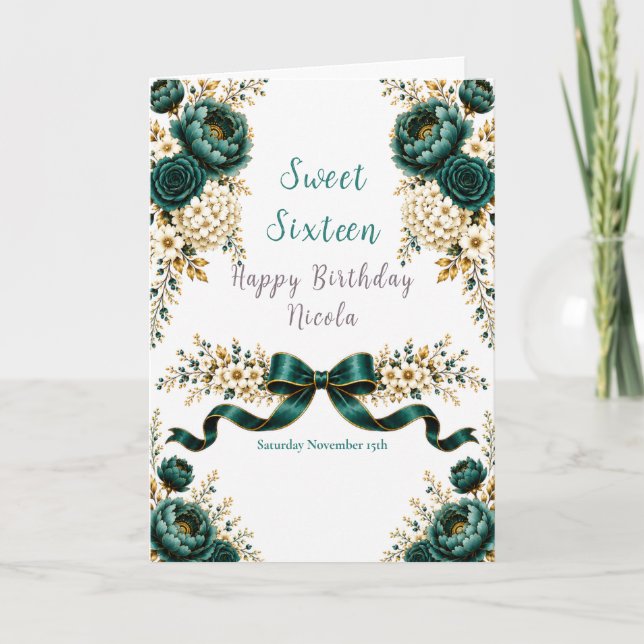 Carte Vert sarcelle Sweet Sixteen (Devant)