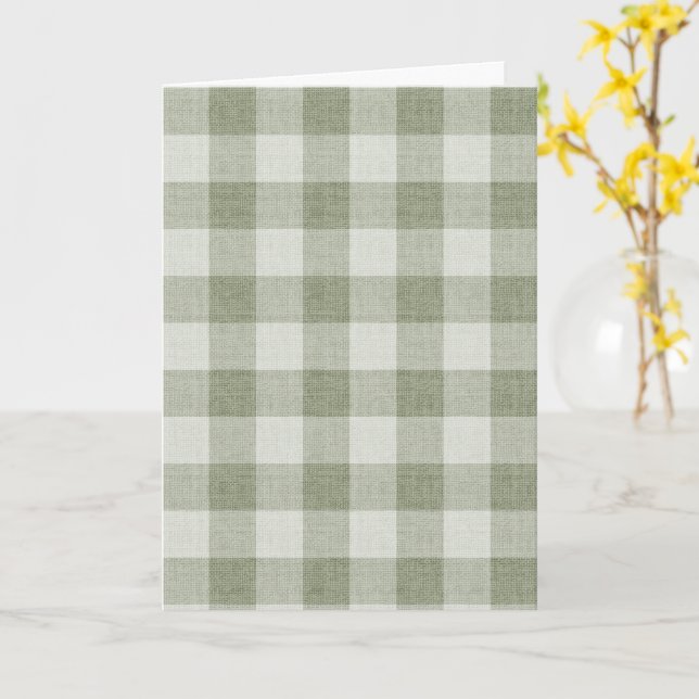 Carte Vert sauge Gingham Vérification Texture de lin  (Fleur jaune)