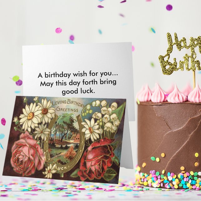 Carte verte (Vintage Floral Birthday Greeting Card)