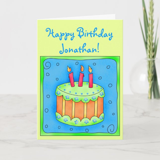 Carte verte 3e anniversaire avec gâteau (Devant)