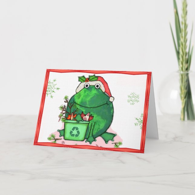 Carte verte de grenouille de Père Noël de Noël (Devant)