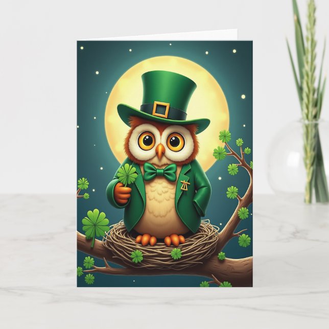 Carte verte festive Lucky Owl (Devant)