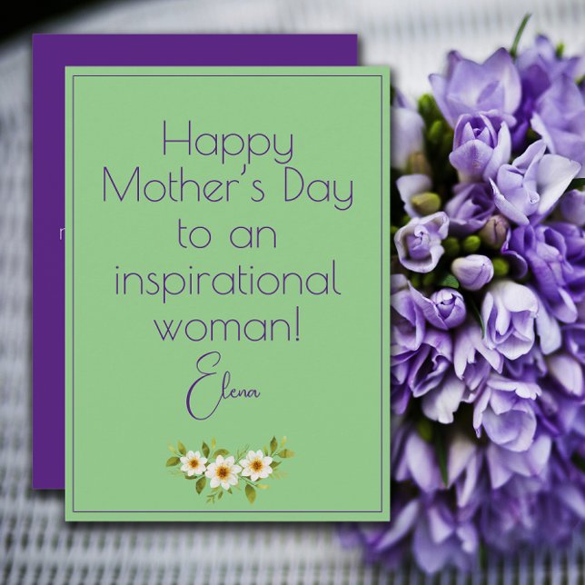 Carte verte mère fleurs blanches aquarelle (Créateur téléchargé)