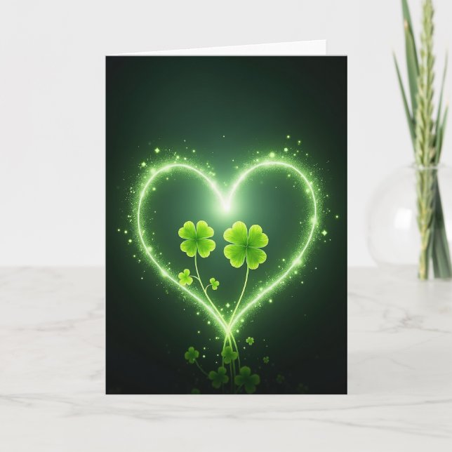 Carte verte trèfle cœur chanceux (Devant)