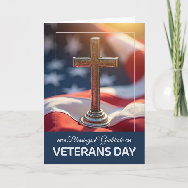 Carte Veterans Day Religious Faith Gratitude Cross Flag (Devant)