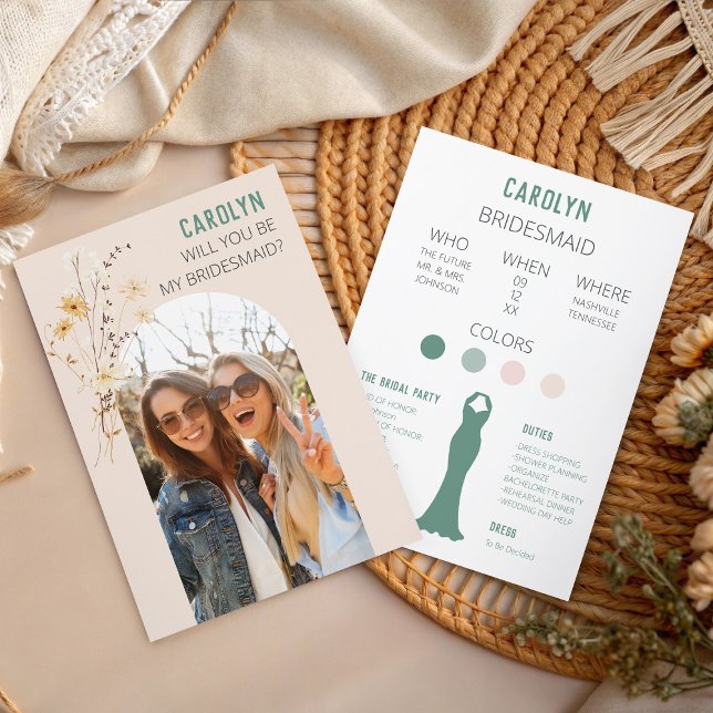 Carte 'Veux-tu être ma demoiselle d'honneur?' (Will You Be My Bridesmaid? Customize to your own phot and Color Palette!)