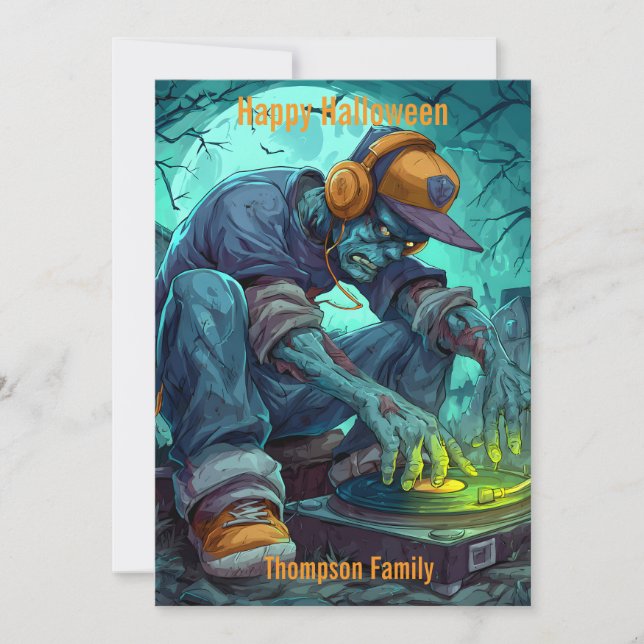 Carte Vibes de fête Zombie DJ Rave Halloween (Devant)