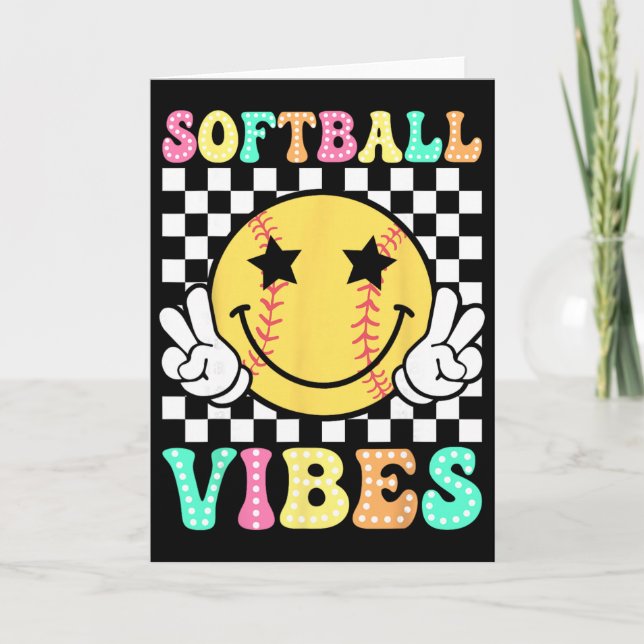 Carte Vibes de softball Rétro Groovy journée de match fi (Devant)