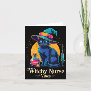 Carte Vibes de sorcière infirmière féminine Chat noir Ha