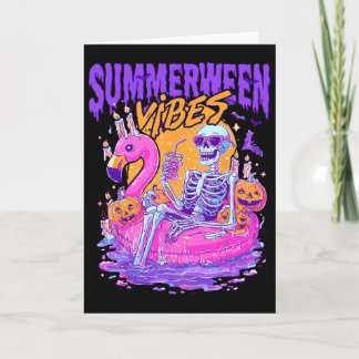 Carte Vibes de Summerween squelette effrayant flamant ro