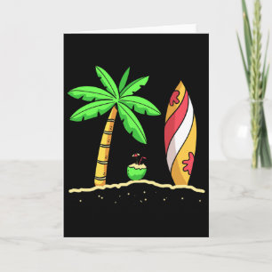 Carte Vibes d'été Palmiers Planche de Surf Surfiste Noix
