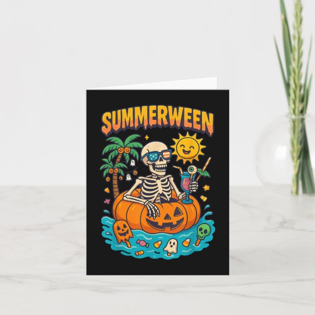 Carte Vibes squelette de Summerween se détendant dans un (Devant)