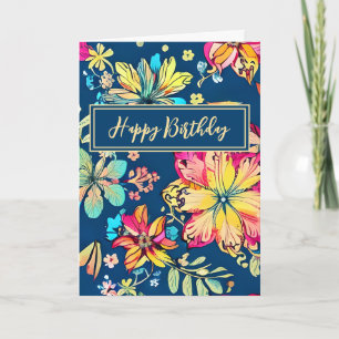 Carte Vibrant Boho Floral Bohemian Flower Joyeux Anniver