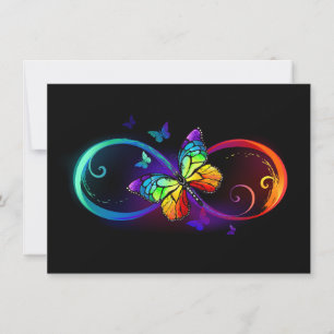 Carte Vibrant infinity with rainbow butterfly on black
