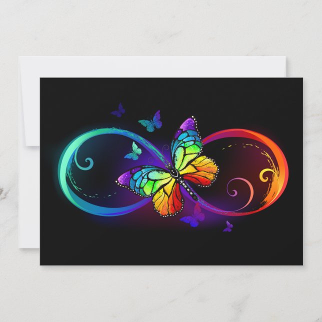 Carte Vibrant infinity with rainbow butterfly on black (Devant)