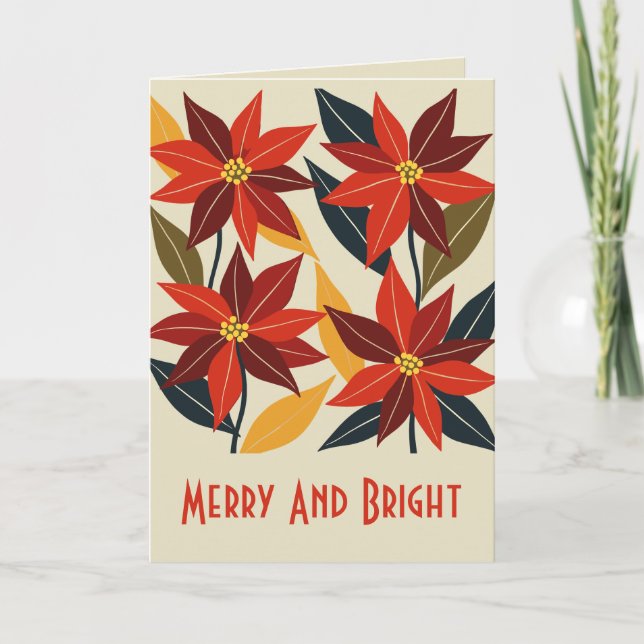 Carte Vibrant Mid-Century Poinsettia Christmas Flower C  (Devant)