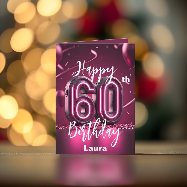 Carte Vibrant Moderne Chic Neon rose 60e anniversaire (Créateur téléchargé)