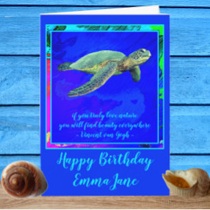 Carte Vibrant Ocean Blue Sea Turtle Joyeux anniversaire