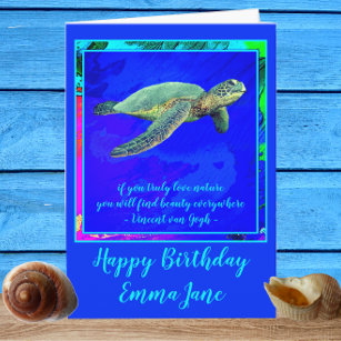 Carte Vibrant Ocean Blue Sea Turtle Joyeux anniversaire