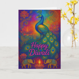 Carte Vibrant Peacock & Lotus Happy Diwali Salutation