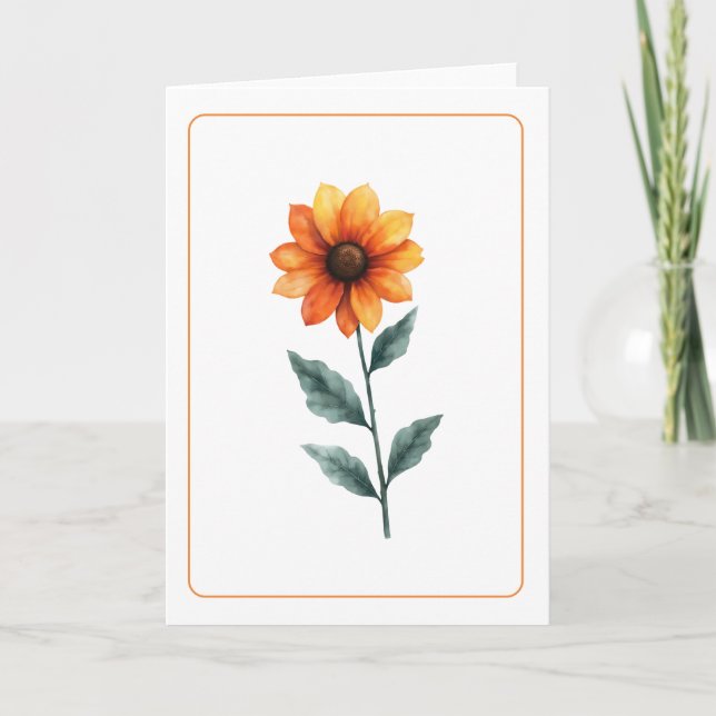 Carte Vibrant Tournesol Orange Blanc Plier Salutation (Devant)