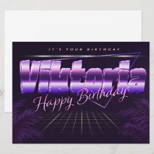 Carte Victoria Nom Prénom lila retro Anniversaire de la