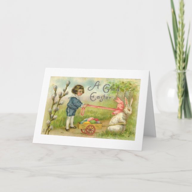 Carte Victorian Boy and Bunny Egg Cart Easter (Devant)