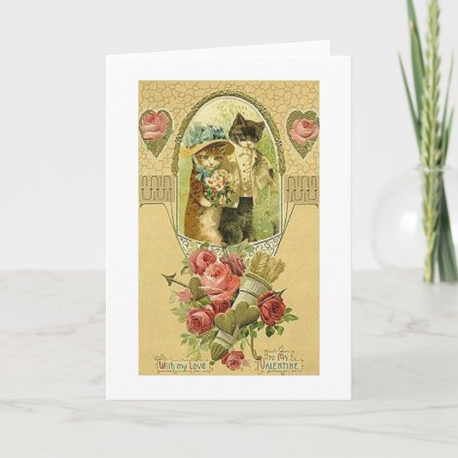 Carte Victorian Cat Couple Valentine's Day (Devant)