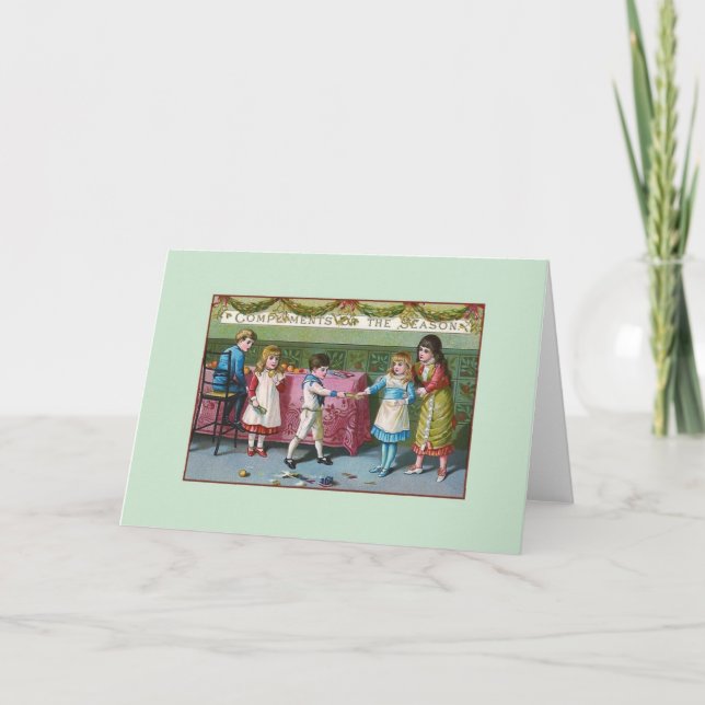 Carte Victorian Children and Christmas Crackers (Devant)