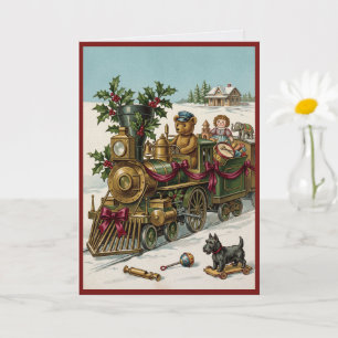 Carte Victorian Children Teddy Bear Antique Noël 