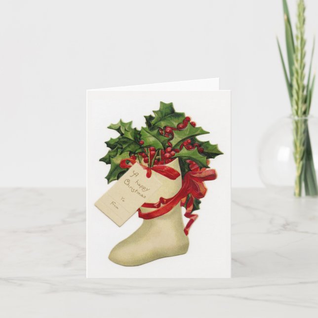 Carte Victorian Christmas Stocker et Holly Note (Devant)