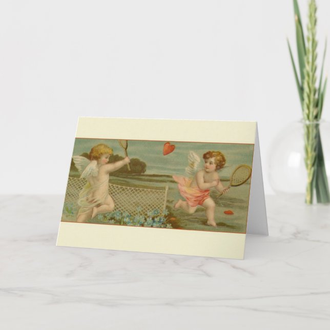 Carte Victorian Cupid Tennis de Saint Valentin (Devant)