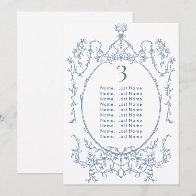 Carte Victorian Dusty Blue Mariage de siège carte (Devant / Derrière)