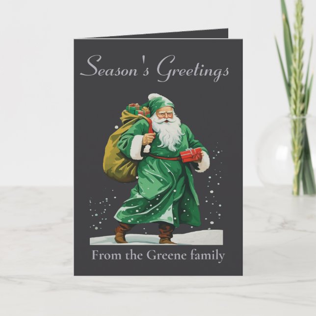 Carte Victorian Father Christmas Wearing Green Robes Cut (Devant)