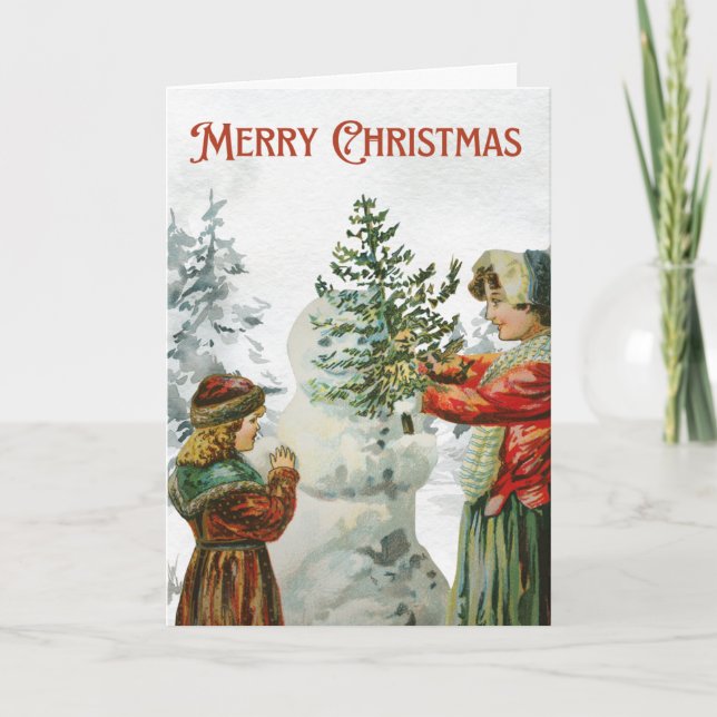 Carte Victorian Girls Building a Snowman  (Devant)