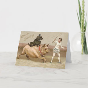 Carte Victorian Heart Greeting Pig And Dog Circus