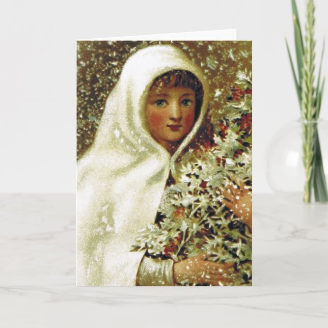 Carte Victorian hiver fille saint baie de neige peinture (Devant)