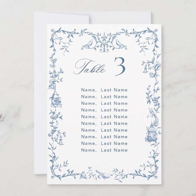 Carte Victorian Ornate Blue Mariage Carte de siège (Devant)
