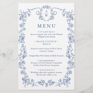 Carte Victorian Ornate Grace Floral Blue Mariage M