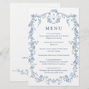 Carte Victorian Ornate Grace Floral Blue Mariage M