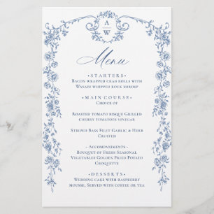 Carte Victorian Ornate Grace Floral Blue Mariage M
